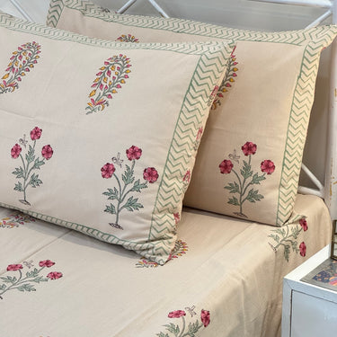 Gulbooti Mitti Handblock Slub Cotton Bedsheet King Size | Side View