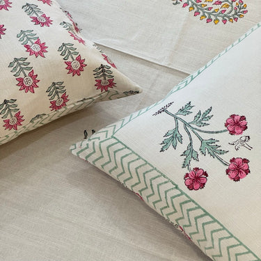 Gulbooti Mitti Handblock Slub Cotton Bedsheet King Size | Top View
