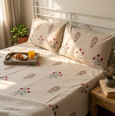 Gulbooti Mitti Handblock Slub Cotton Bedsheet King Size | full creative view
