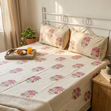 Guldaari Mitti Handblock Slub Cotton Bedsheet King Size | Full View