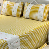 Gulmohar Yellow Checkered 400 TC Pure Cotton Linen Embroidered Gingham Bedsheet | 110 X 110 inches | full view