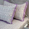 Gulpatri Lilac Print 400TC Cotton Bedsheet with brown lace | King Size | side view