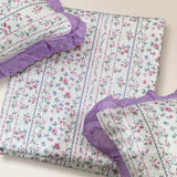 Gulpatri Lilac Print 400TC Cotton Bedsheet with brown lace | King Size | studio top view