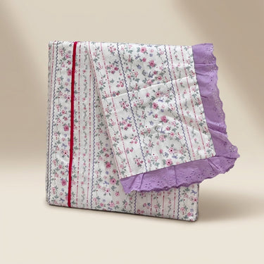 Gulpatri Lilac Print 400TC Cotton Bedsheet with brown lace | King Size | studio view