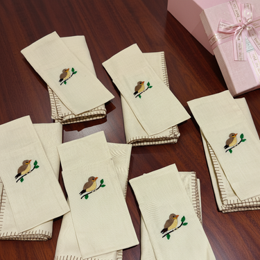 Hand Embroidered Napkin Gift Set | Set of 6 napkin and cutlery holder - all view