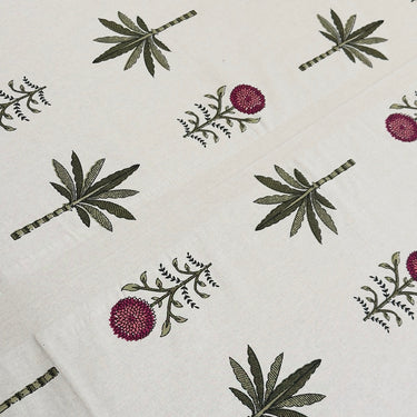 Handblocked Floral & Palm Cotton Bedsheet | focus view