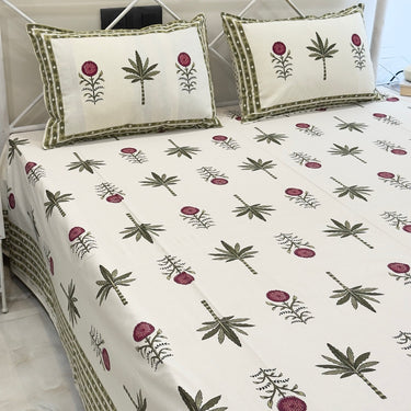 Handblocked Floral & Palm Cotton Bedsheet | side view