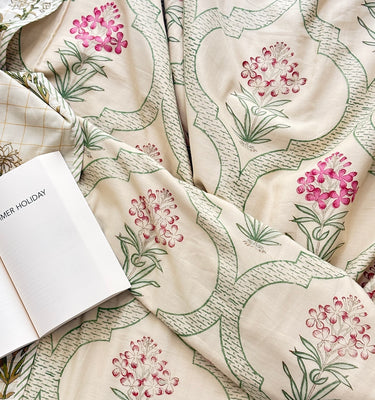 Handblocked Organic Cotton Reversible Dohar with Floral Print | creative view