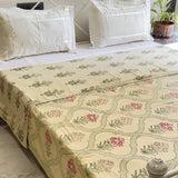 Handblocked Organic Cotton Reversible Dohar with Floral Print | side view