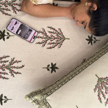 Handblocked Wild Bloom Pure Cotton Bedsheet | creative view
