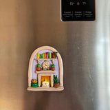Handcrafted Clay Fridge Magnet – Cozy Fireplace Scene | Decorative Magnet for Home | overall view