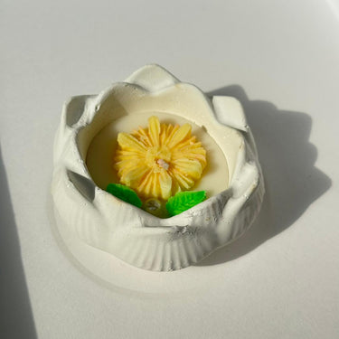Handcrafted Floral Soy Candle | Yellow Blossom Candle with Botanical Accents Overall view