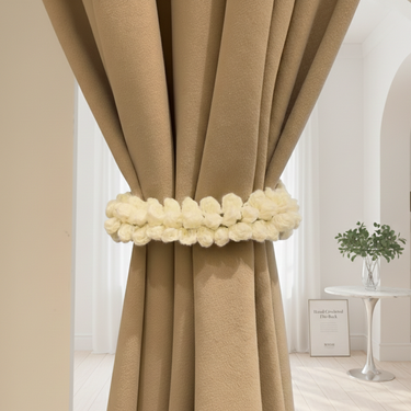 Handknitted Crochet Curtain Holder | Cream | Handmade by Mother - front view