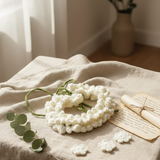 Handknitted Crochet Curtain Holder | Cream | Handmade by Mother - side view