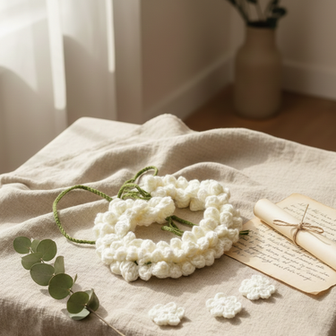 Handknitted Crochet Curtain Holder | Cream | Handmade by Mother - side view