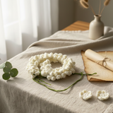 Handknitted Crochet Curtain Holder | Cream | Handmade by Mother - top view