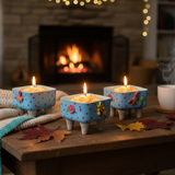 Handmade Blue Butterfly Floral Candle in Clay Pot | overall view