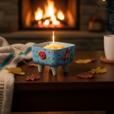 Handmade Blue Butterfly Floral Candle in Clay Pot | right view