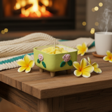 Handmade Butterfly Floral Candle in Clay Pot | front view