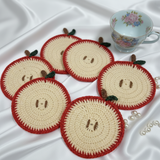Handmade Crochet Apple Coaster Set of 6 | full view