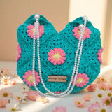 Handmade Crochet Floral Bag with Pearl Strap | creative view