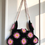 Handmade Crochet Flower Granny Shoulder Bag | full view