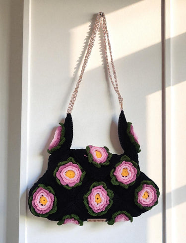 Handmade Crochet Flower Granny Shoulder Bag | full view