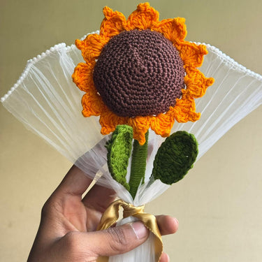 Handmade Crochet Sunflower (Set of 1) | Handcrafted Home Décor Flower | Eco-Friendly Yarn Art Gift Closeup view