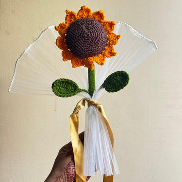 Handmade Crochet Sunflower (Set of 1) | Handcrafted Home Décor Flower | Eco-Friendly Yarn Art Gift Overall view