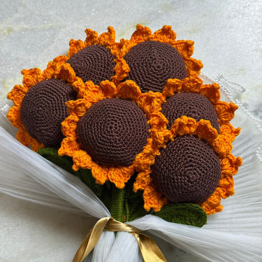 Handmade Crochet Sunflower (Set of 6) | Handcrafted Home Décor Flower Closeup view