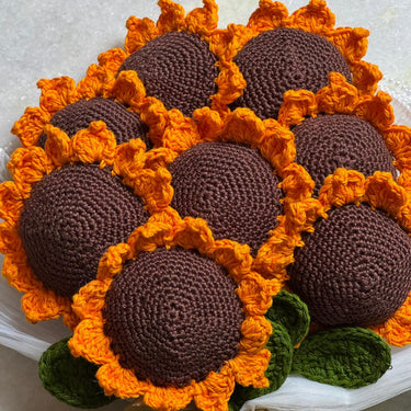 Handmade Crochet Sunflower (Set of 8) | Handcrafted Home Décor Flower Closeup view