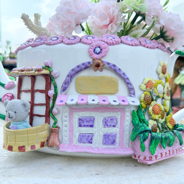 Handmade Decorative Teapot | Whimsical Cottage Style Home Décor & Centerpiece close view 