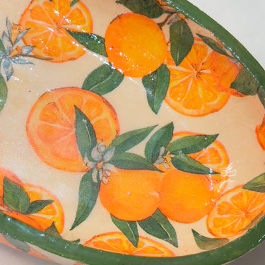 Handmade Decoupage Tray with Colorful Floral Design | Artistic Oval Serving Tray closeup view