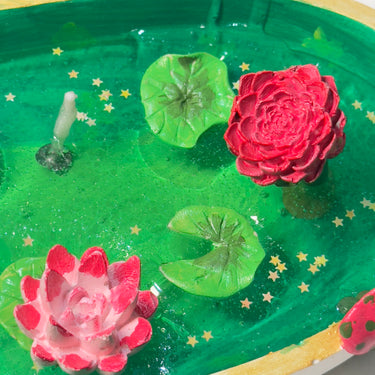 Handmade Gel Wax Candle with Lotus & Boat Design | Artistic Oval Centerpiece Top view