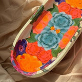 Handmade Multicolor Floral Oval Decoupage Tray | focus view