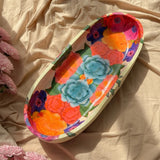Handmade Multicolor Floral Oval Decoupage Tray | full view