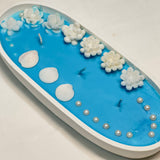 Handmade Ocean-Inspired Oval Candle with Seashells & White Floral Carvings | Luxury Centerpiece Overall vew