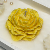 Handmade Oval Candle with Yellow Rose & White Floral Carvings | flower view