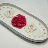 Handmade Oval Floral Candle with Pink Rose Carving | Luxury Home Décor & Gifting overall view 