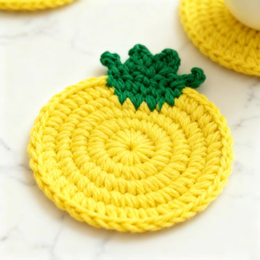 Handmade Pineapple Crochet Coasters (Set of 6) | Bright Tropical Cotton Coasters for Summer Décor Focus view