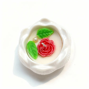 Handmade Pink Rose Candle in Ceramic Base | Decorative & Gift-Ready Overall view