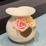 Heart Cut-Out Floral Ceramic Aroma Diffuser – Handcrafted Elegance for Your Home | Font view