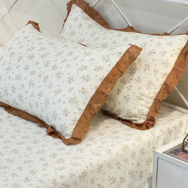 Honey Bloom Soft Cotton Feel Double Bed Bedsheet Set with Lace Detailed Pillow Covers (250 x 270 cm) | side pillow view