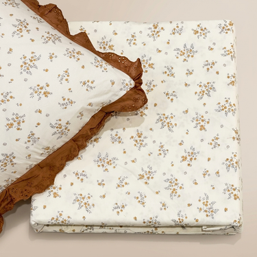 Honey Bloom Soft Cotton Feel Double Bed Bedsheet Set with Lace Detailed Pillow Covers (250 x 270 cm) | top view