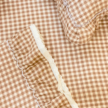 Honey Cottage Picnic Ghingham Bedcover Set | Set of 5 | top view