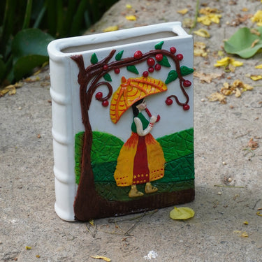 Book-Shaped Ceramic Flower Pot with Clay Art | Made with love by mother