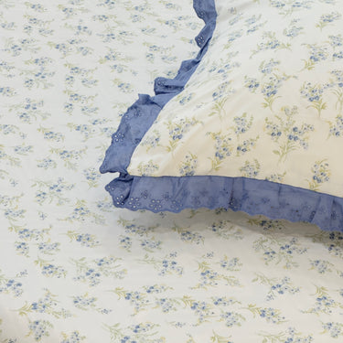 IMilky Blue Soft Cotton Feel Double Bed Bedsheet Set with Lace Detailed Pillow Covers (250 x 270 cm) | lace view