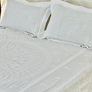 Imperial Elephant: Hand-Embroidered Chikankari 3-Piece Set overall view.
