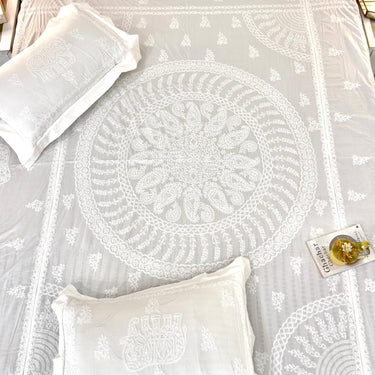 Imperial Elephant: Hand-Embroidered Chikankari 3-Piece Set top view