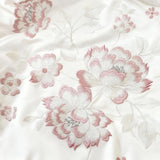 Ivory Blossom Comforter | Luxurious Embroidered Floral Comforter with Satin Finish Closeup view